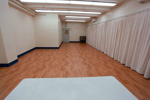 Studio 402, acoustic curtain closed